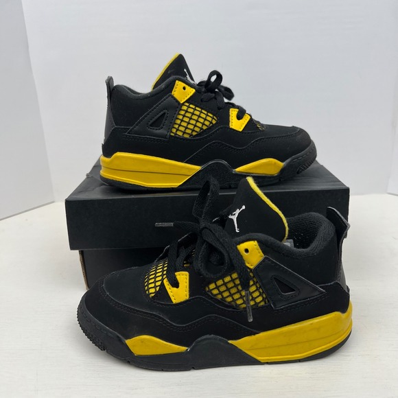 Jordan 4 Retro Thunder Black Yellow Toddler Shoes Sneakers Size 10C BQ7670-017 - Picture 1 of 14